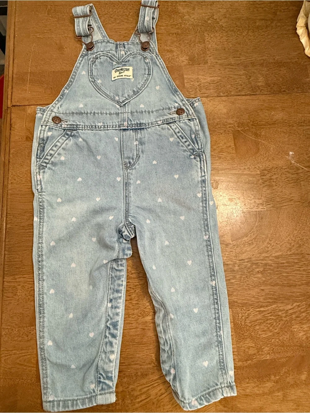 OshKosh B'gosh Light Blue Denim Heart Pocket Overalls VINTAGE 18M